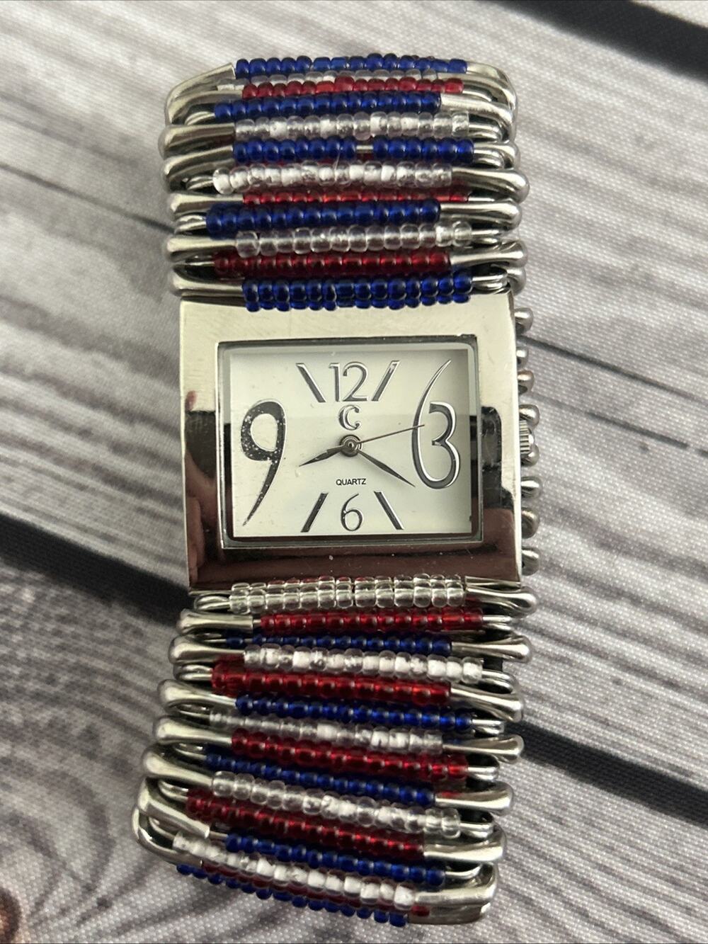 Charming Charlie Silver Tone Red White And Blue Band Women’s Quartz Watch